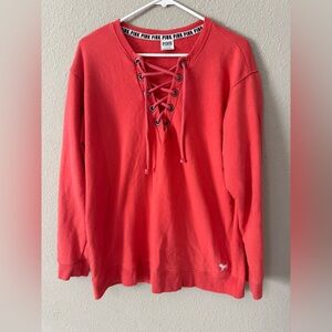 PINK Victoria's Secret Coral Lace-Up Pullover Sweatshirt